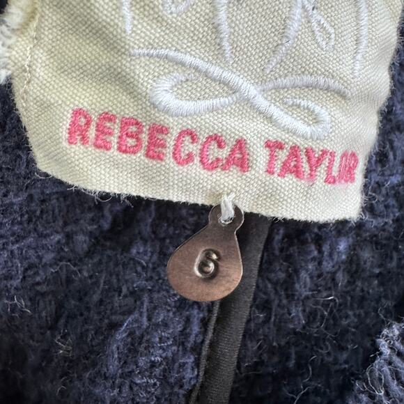 Rebecca Taylor Jacket Womens‎ 6 Blue Boucle Fringe Leather Trim Blazer - Picture 3 of 7